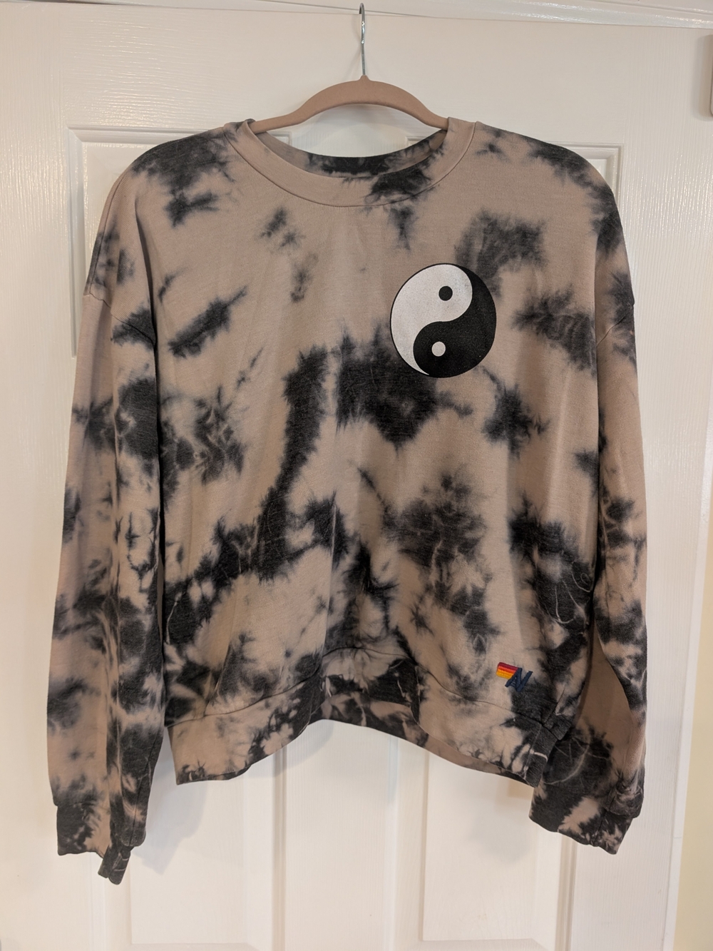 Aviator Nation Tie-Dye Yin Yang Crewneck Sweatshirt - Black & Taupe